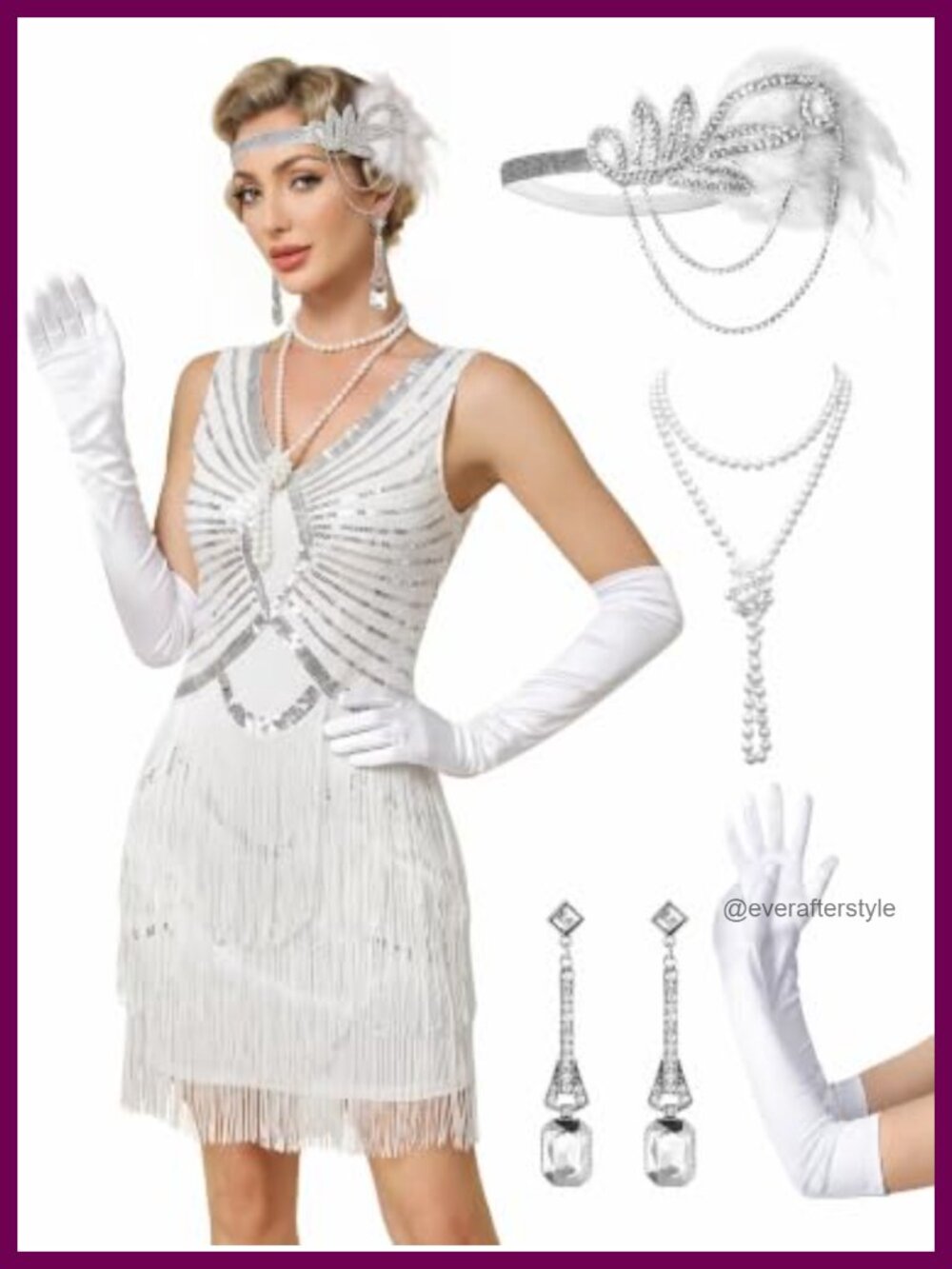 MTITE Flapper Dress 1920s Gatsby Sequin Beaded Fringed V-Neck